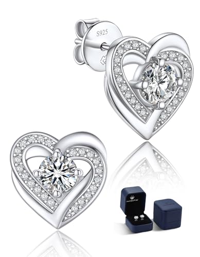 Momentwish Herz Ohrringe 1 Karat Moissanite Ohrstecker 925