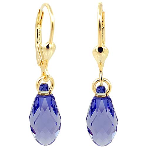Ohrringe Gold Lila Tropfen Marken Kristalle Silberschmuck Vergoldet