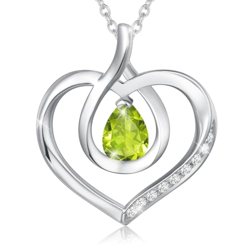 Agvana Kette Herz Damen Halskette August Geburtsstein Peridot