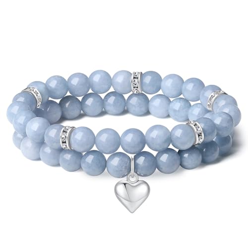 Awardsen Herz Edelstein Armband Damen Blau Kristall 8mm