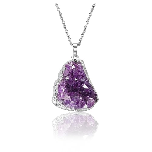 Gehecrst Damen Amethyst Druse Halskette Kristall Kette Nat