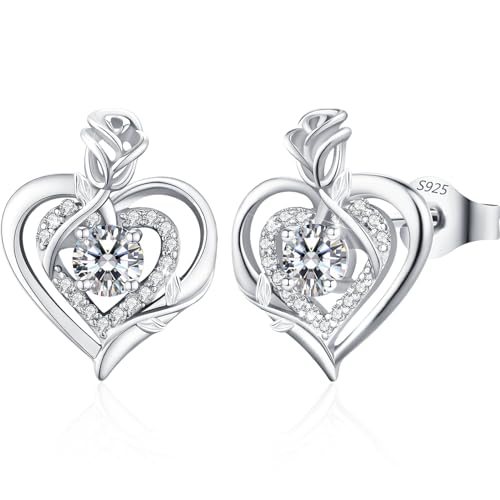 Lavumo Moissanite Ohrringe Silber 925 Herz Rose Moissanite