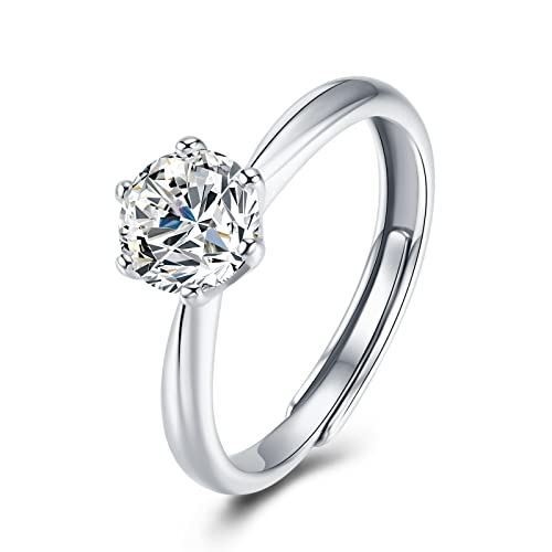 Atylyk Ringe Damen Verlobungsring Silber Solitaire Verstellbare Antragsring