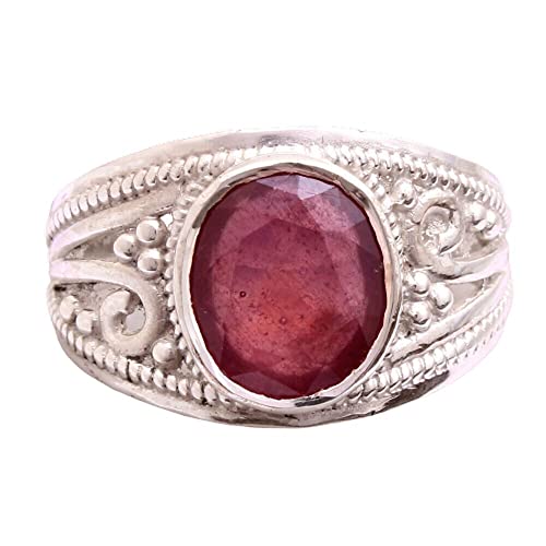 Runder Rubin Aus Massivem 925er Sterlingsilber Handgefertigte Statement