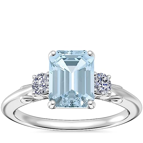 Aquamarine Emerald Cut Octagon 8x6mm Three Stone Ring