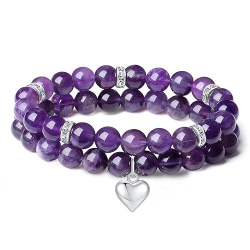 Awardsen Herz Edelstein Armband Damen Amethyst Kristall 8mm