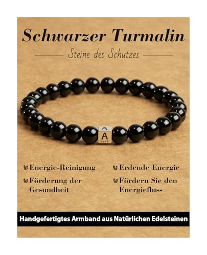 Landorilo Naturstein Heilstein Edelstein Armband 6mm Schwarzer Turmalin