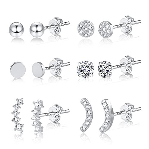 Sterling Silber 925 6er Set Kleine Ohrstecker Mit