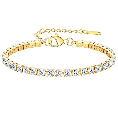Flongo Damen Tennisarmband Zirkonia Armband Gold Cz Edelstahl