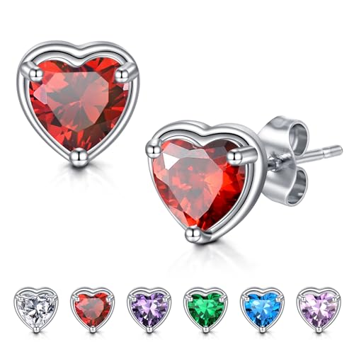 Willten Herz Ohrringe Granat Silber Ohrstecker 925 Sterling