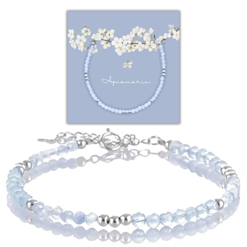 Happymaker Aquamarin Armband Echt Mit Sterling Silber Perlen