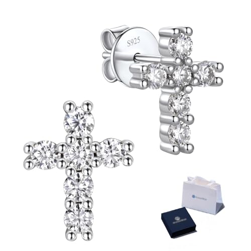 Momentwish Moissanite Kreuz Ohrringe 925 Sterling Silber Kreuz