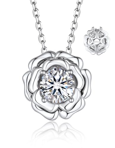 Momentwish Kette Damen Blumen 1 Karat Moissanit Halskette