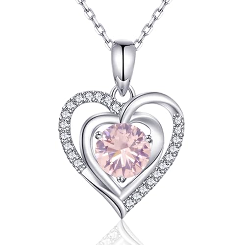 Immobird Damen Halsketten Mit April Geburtsstein Morganit Herz