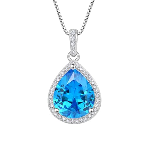 Fj Kette Damen 925 Sterling Silber Aquamarin Halskette