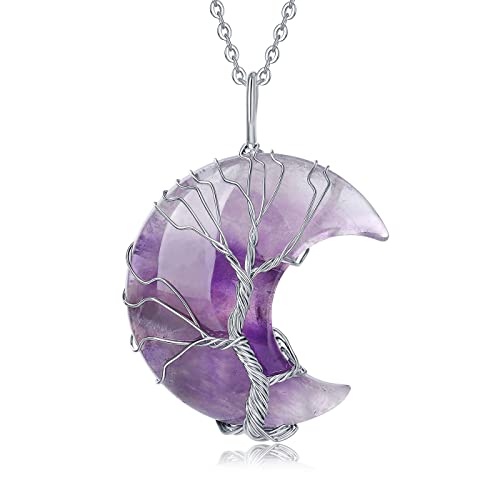 Xiannvxi Amethyst Halskette Damen Silber Kette Kristalle Mondsichel