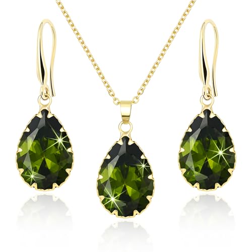 Linawe Peridot Gr N Ohrringe Set Halskette Schmucksets