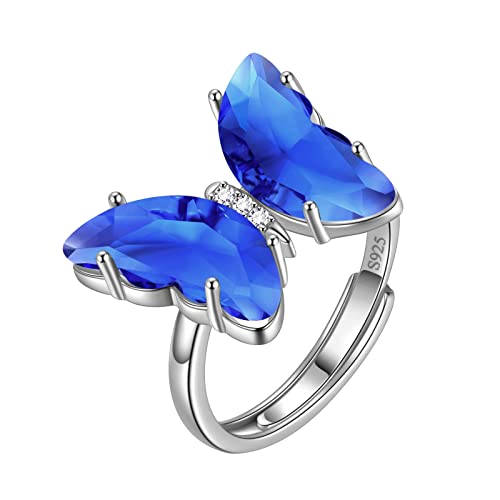Aurora Tears Blauer Schmetterling Herz Ring Einstellbare Frauen