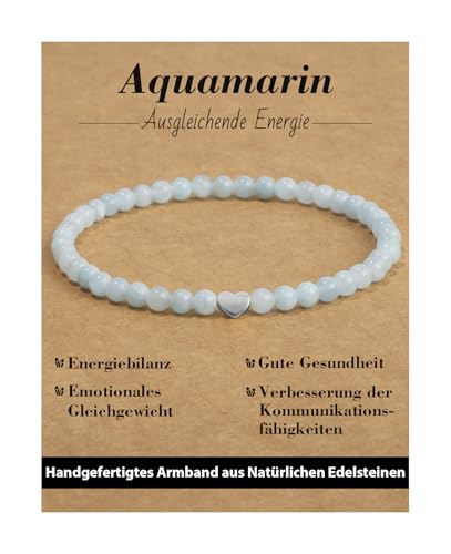 Landorilo Armband Damen 4mm Echten Naturstein Mit 925