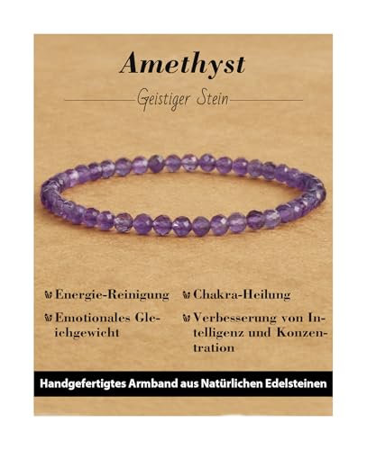 Landorilo Naturstein Perlen Heilstein Armband Aus 4mm Facettiertes
