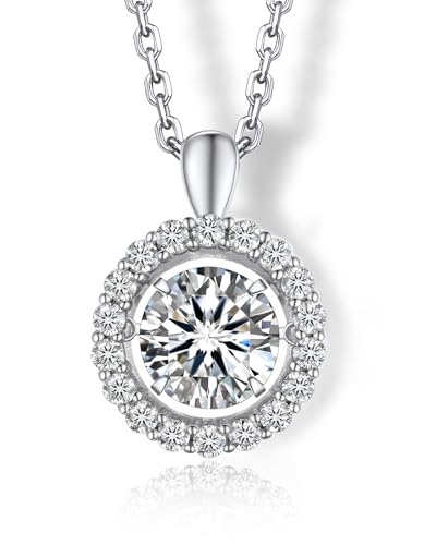 Momentwish Halskette Damen Halo 1 Karat Moissanite Sparkling