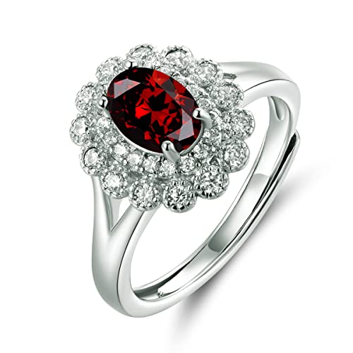 Silber Ringe 925 Frauen Verstellbar Princess Diana Rot