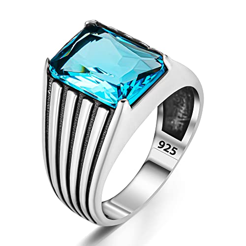 Herren Ring Aus Massivem 925er Sterlingsilber Mit Aquamarin