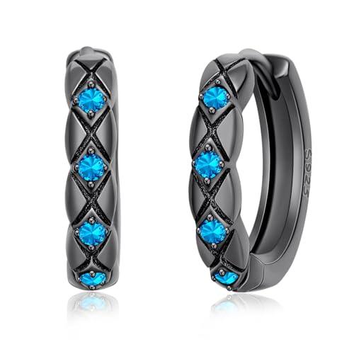 Schwarz Creolen 925 Sterling Silber Tansanit Ohrringe Punk