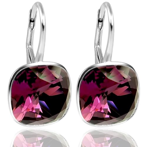 Ohrringe Rot 925 Silber Markenkristalle Amethyst Violett Beere