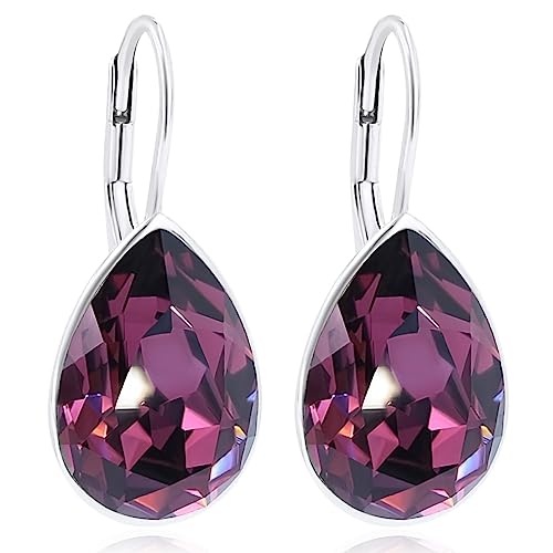 Ohrringe Silber Lila Sterreichische Kristalle Amethyst Tropfen Silberohrringe