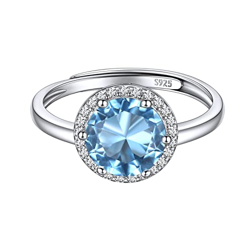 Chicsilver Silber Verstellbarer Fingerring Mit Aquamarin Gebursstein Damen