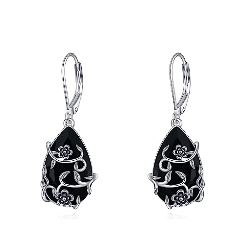 Yfn Vintage Blume Ohrringe Sterling Silber Schwarz Turmalin