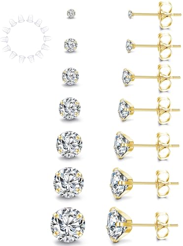 Yadoca 7 Paare Damen Ohrstecker Silber Zirkonia Ohrringe