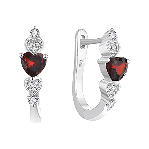 Yl Creolen 925 Sterlingsilber Mit Januar Geburtsstein Granat