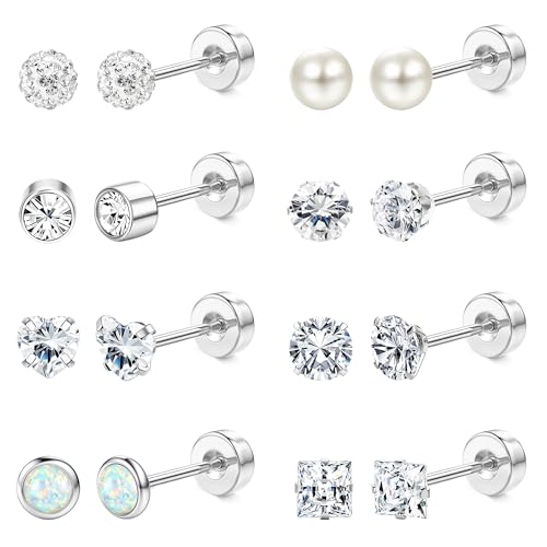 Jewebella 8 Pairs Klein Ohrstecker Chirurgenstahl Hypoallergen Medizinische