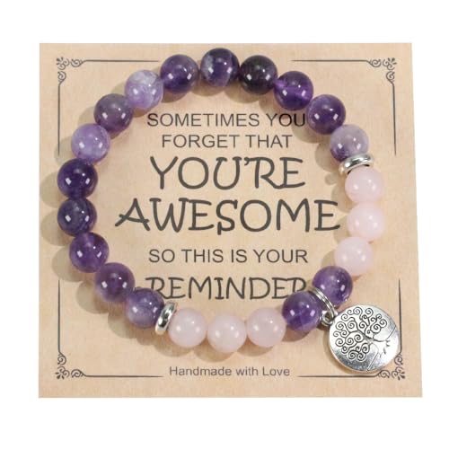 Ouubuuy 8mm Perlen Amethyst Edelstein Armband Damen Perlenarmband