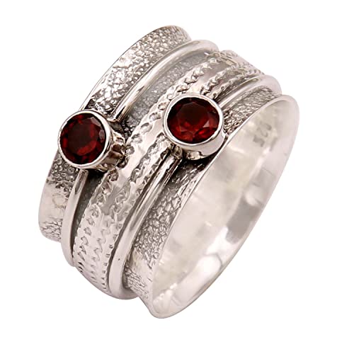 Goyal Jewels Granat Edelstein Silber Ring Massiv 925