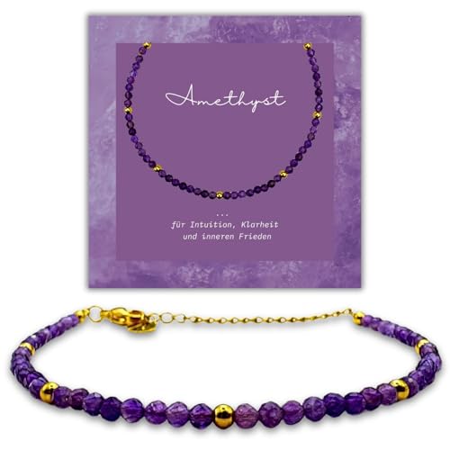 Happymaker Echtes Amethyst Armband Damen Naturstein Und Gold