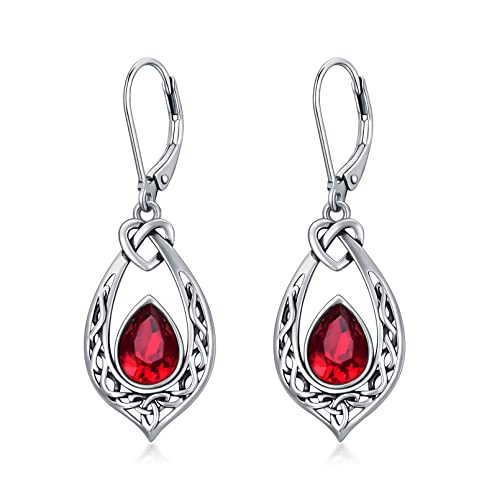 Keltischer Knoten Rubin Rot Ohrringe 925 Sterling Silber