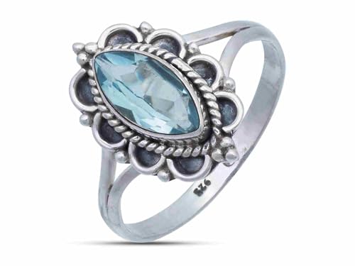 Mantraroma Ring Damen Silber 925 Blau Topas Edelstein
