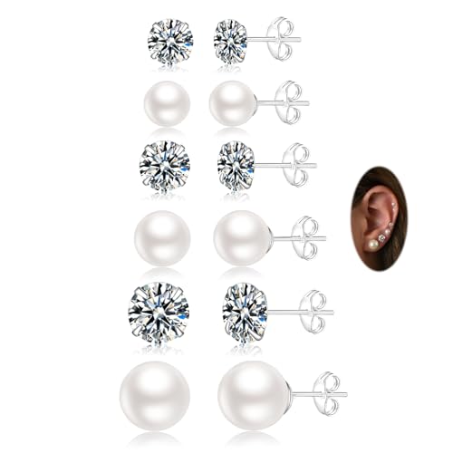 Senteria 6 Paar Silber 925 Ohrstecker Hypoallergen Kleine