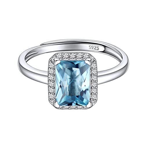 Chicsilver Silber Verstellbarer Fingerring Mit Aquamarin Gebursstein Damen