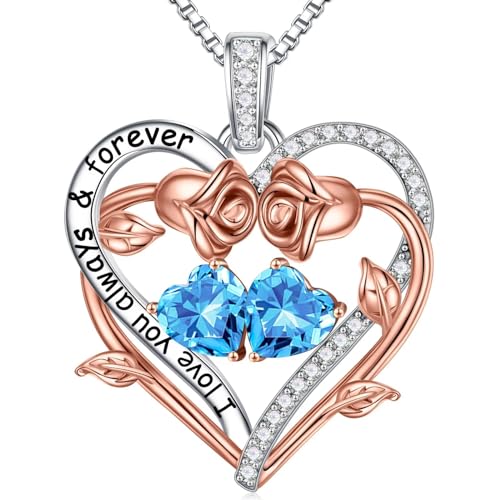 Tingn Aquamarin Halskette Damen Silber 925 Silberkette Mit