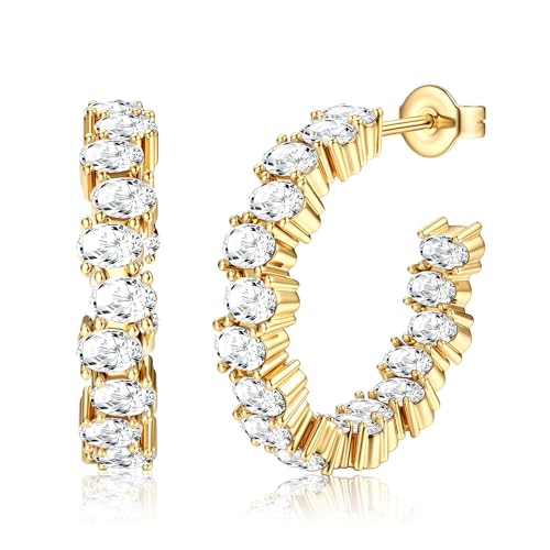 Dochais 14k Vergoldete Gro E Zirkonia Creolen 925er