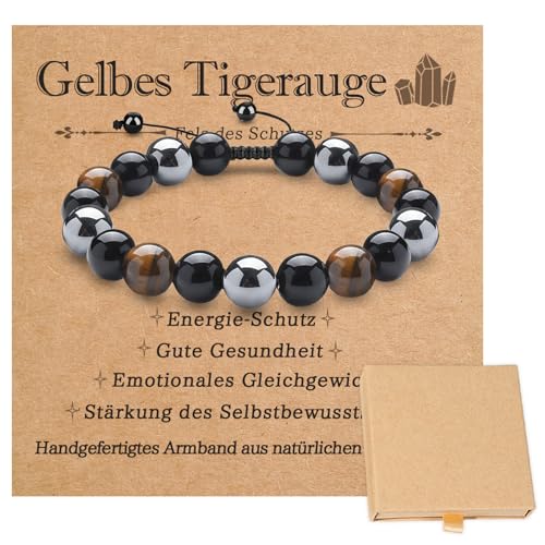 Zoonvii Tigerauge Armband Schwarzer Turmalin Stein Armband Dreifachem
