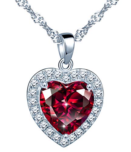 Yumilok Damen Halskette Mit Red Granat Gemstone Herz